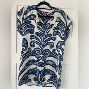 Bianca Coletti, mini dress/tunic, silk, blue and white, size Small